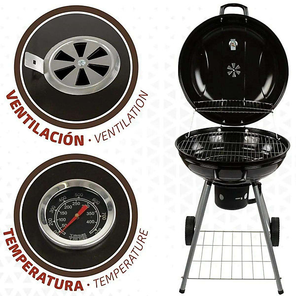 Barbecue charbon horizontal aktive acier noir 86 x 86 x 86 cm