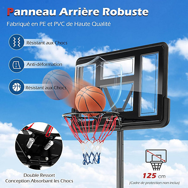 Panier de Basket Ball Réglable en Hauteur 130 cm 305 cm Panier de Basket Ball avec Panneau Arrière 24cm