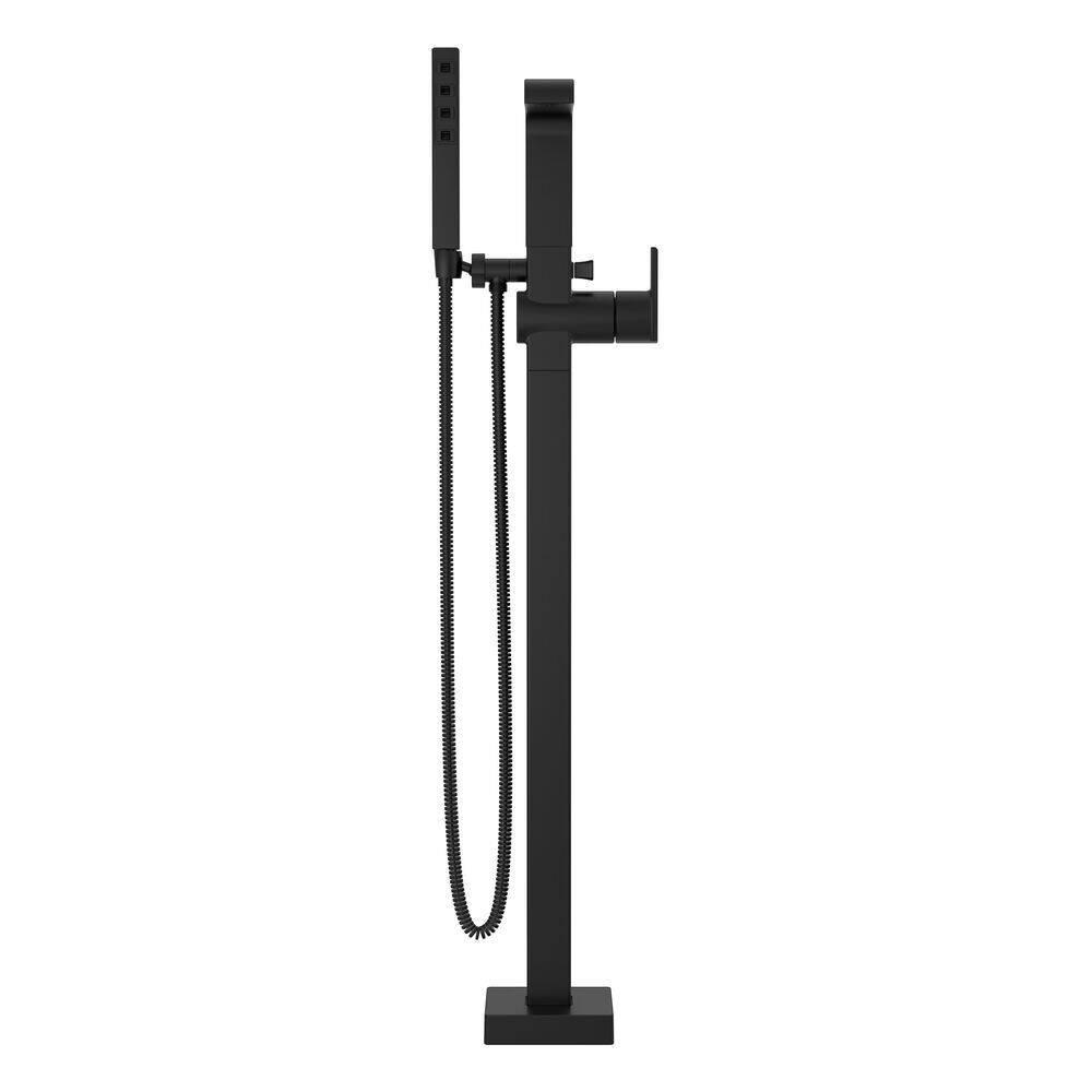 Delta Ara 1-Handle Floor Mount Tub Filler Trim with Hand Shower, Matte Black