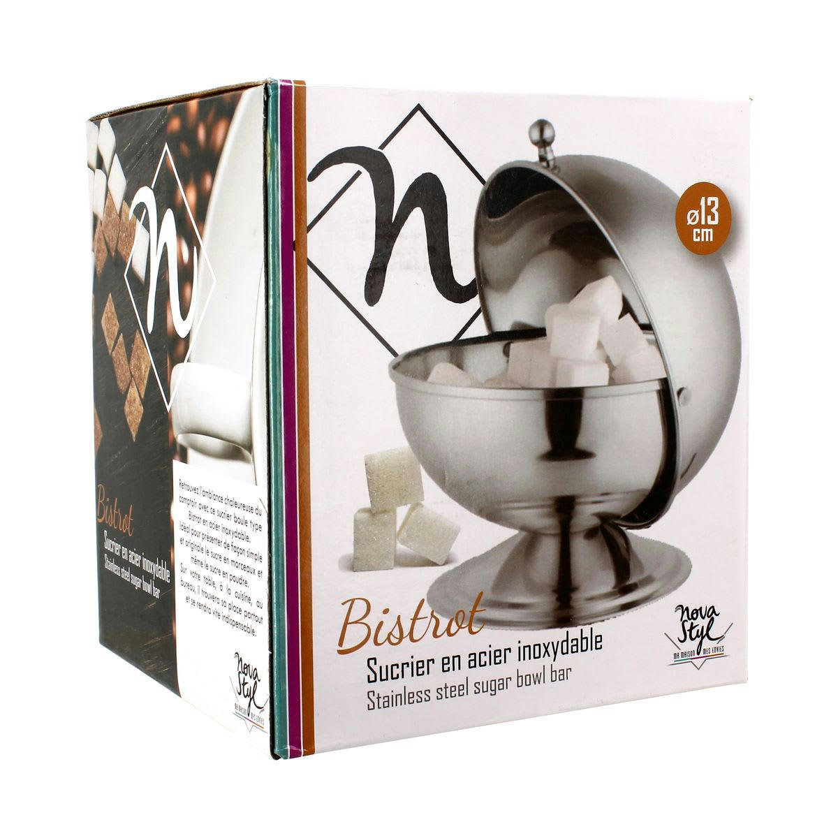 BISTROT - Sucrier boule en acier inoxydable Ø13cm