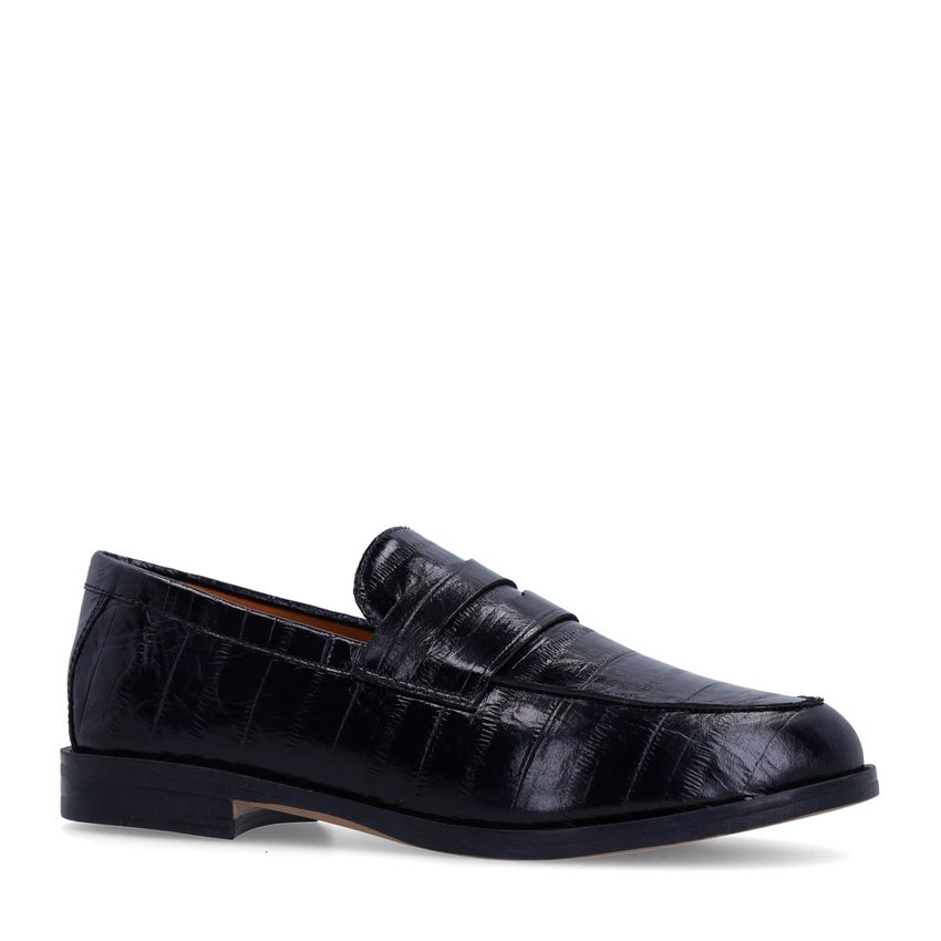 Manfield Zwarte leren loafers