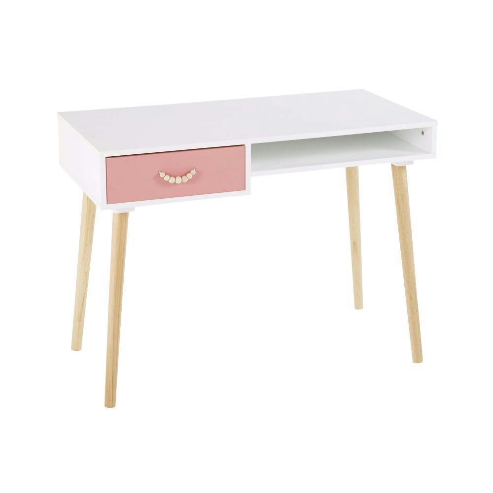 Tropicool - Bureau vintage 1 tiroir rose corail et blanc