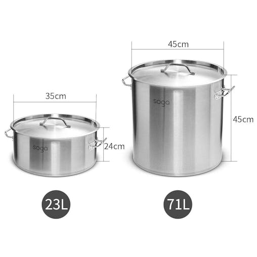 SOGA 23L Wide Stock Potand 71L Tall Top Grade Thick Stainless Steel Stockpot 18/10