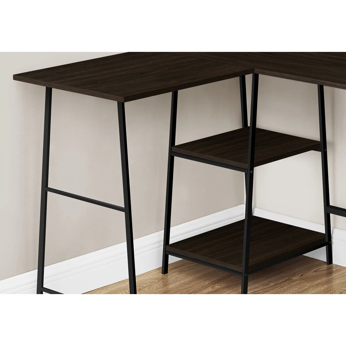 Computer Desk, Home Office, Corner, Storage Shelves