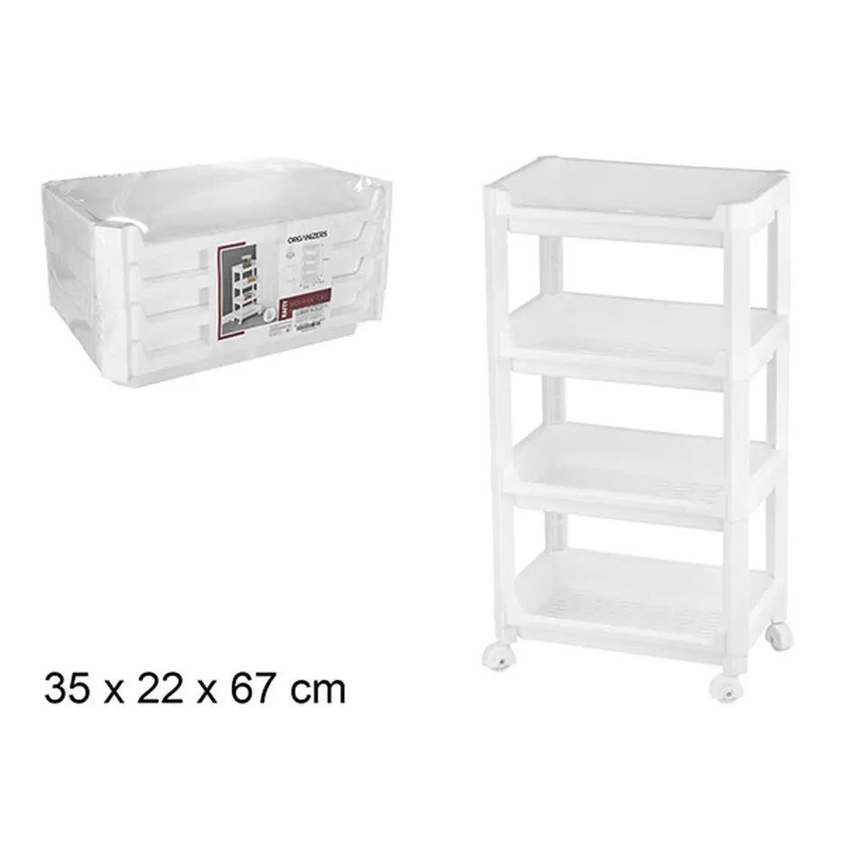 CM keukentrolley - op wieltjes - 4 laags - wit - kunststof