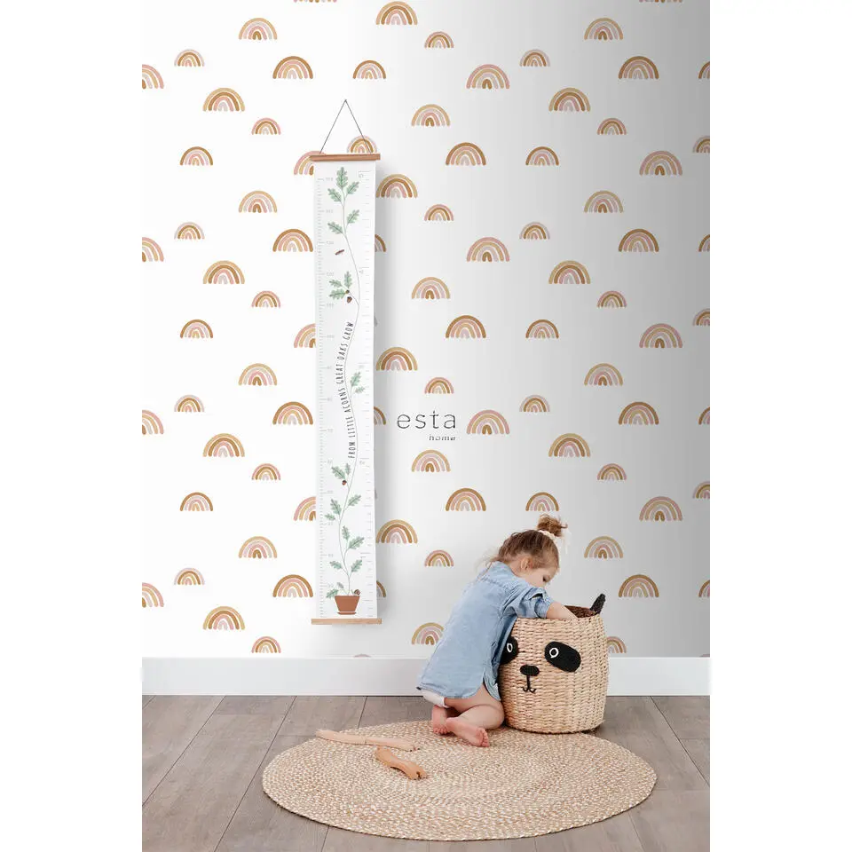 ESTAhome behang regenboogjes terracotta roze - 53 cm x 10.05 m