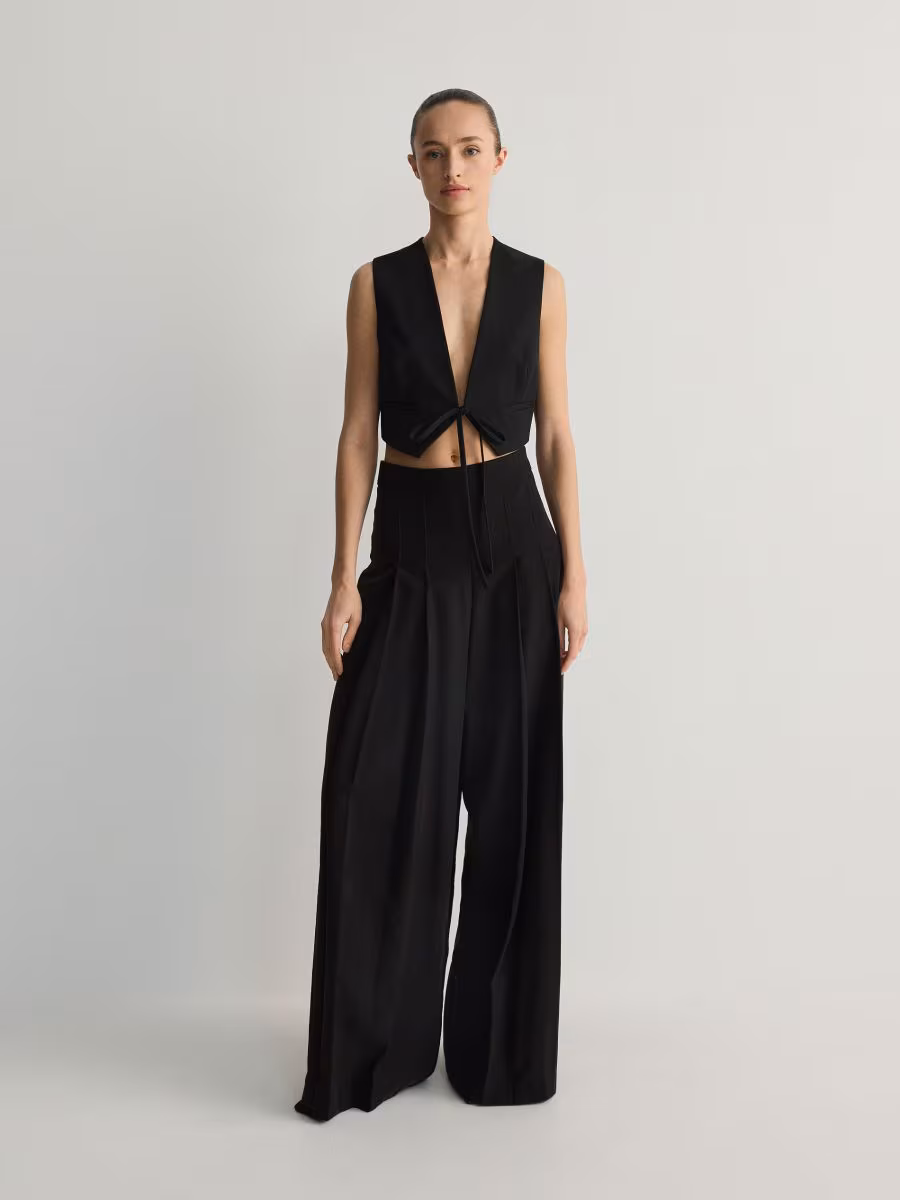 Viscose Rich Wide Leg High Waist Trousers