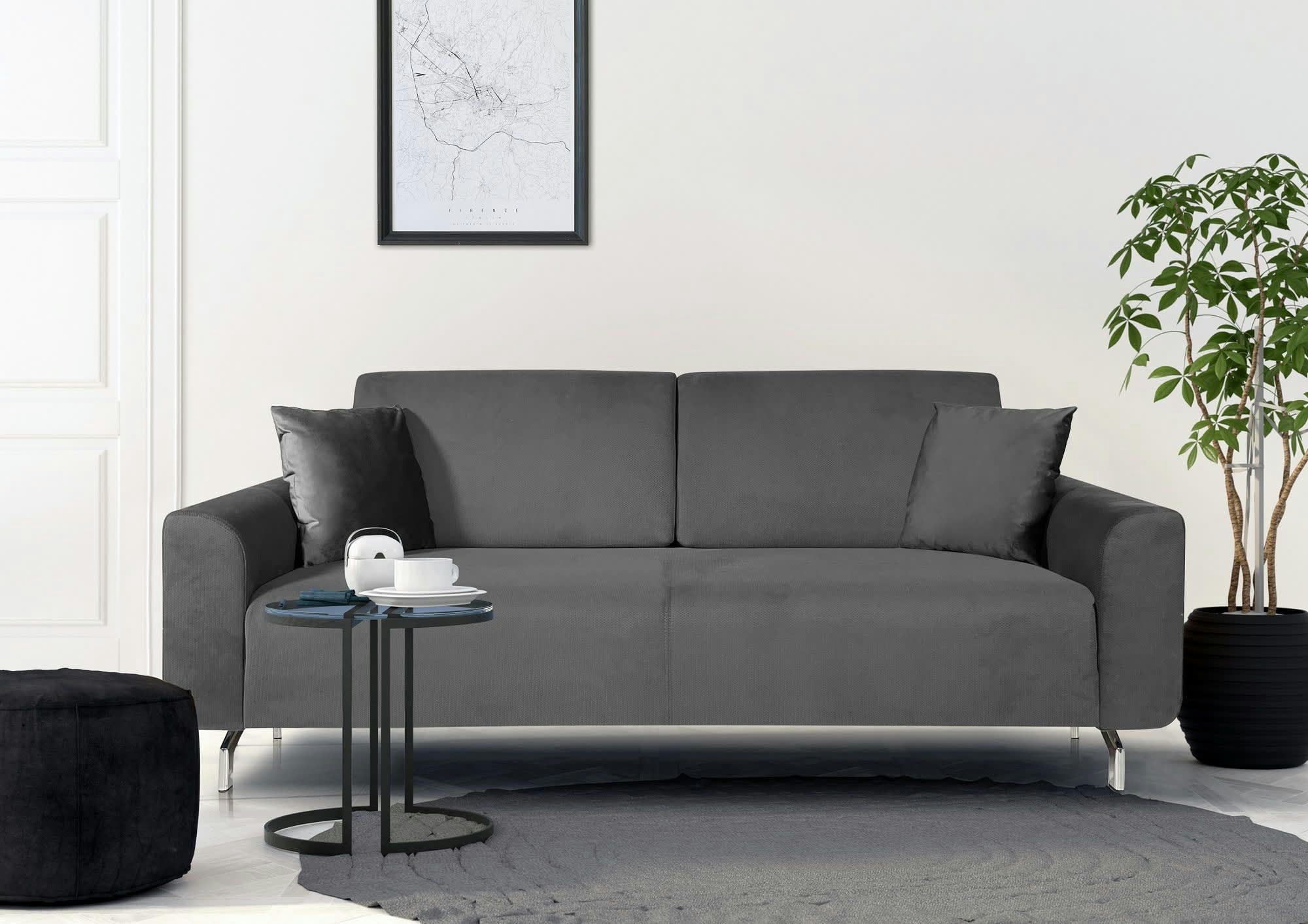 ZORAN - Canapé fixe 3 places  en tissu gris argenté