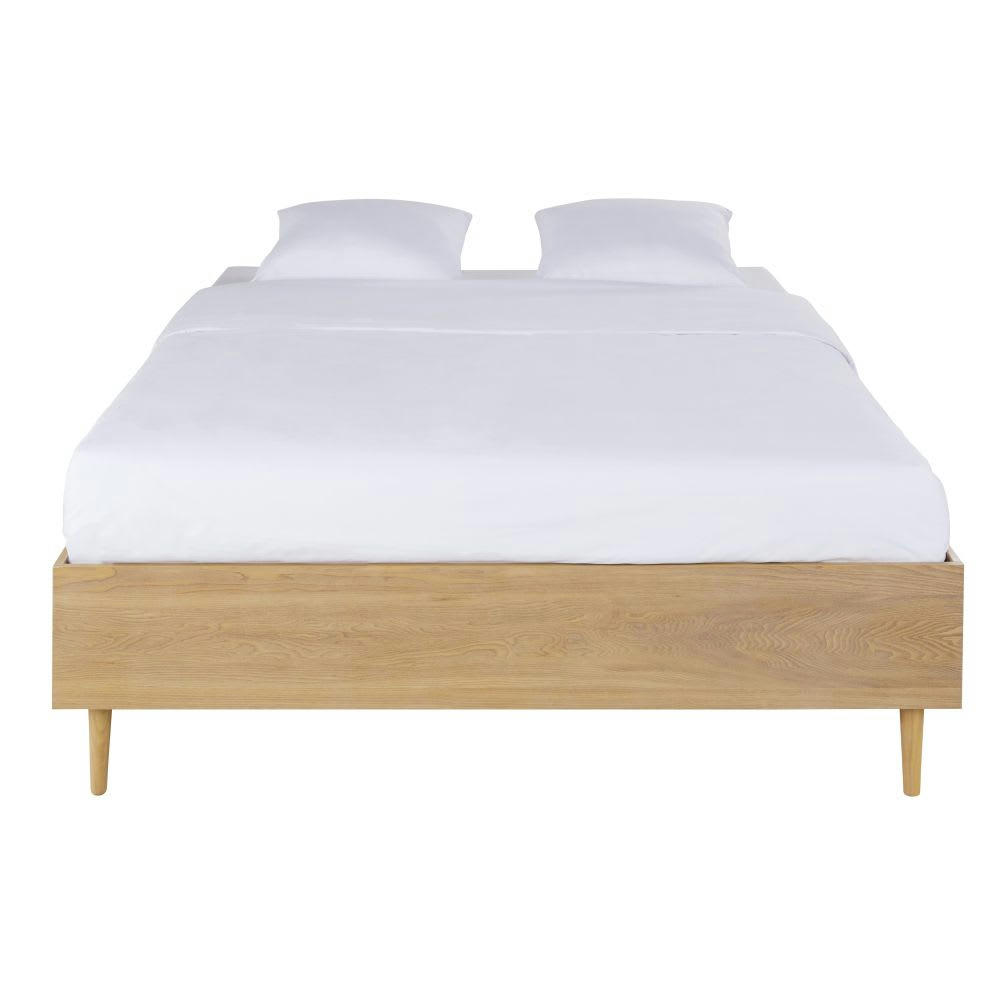 Axelle - Lit 4 tiroirs avec sommier à lattes en bois de pin et métal coloris laiton 160x200