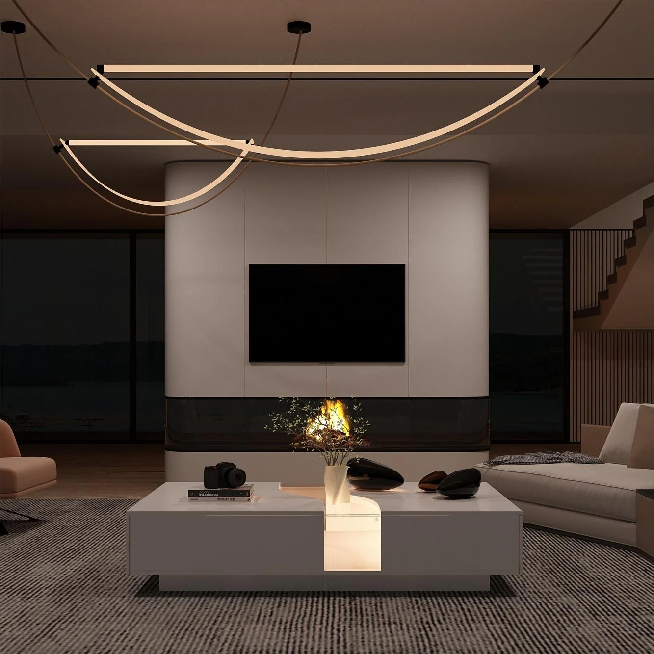 Glow Streamlined Coffee Table with LED Highlights and Glass Elegance - 55.1W