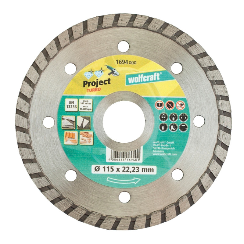 Disque à tronçonner Project Turbo en diamant Ø 115 mm WOLFCRAFT