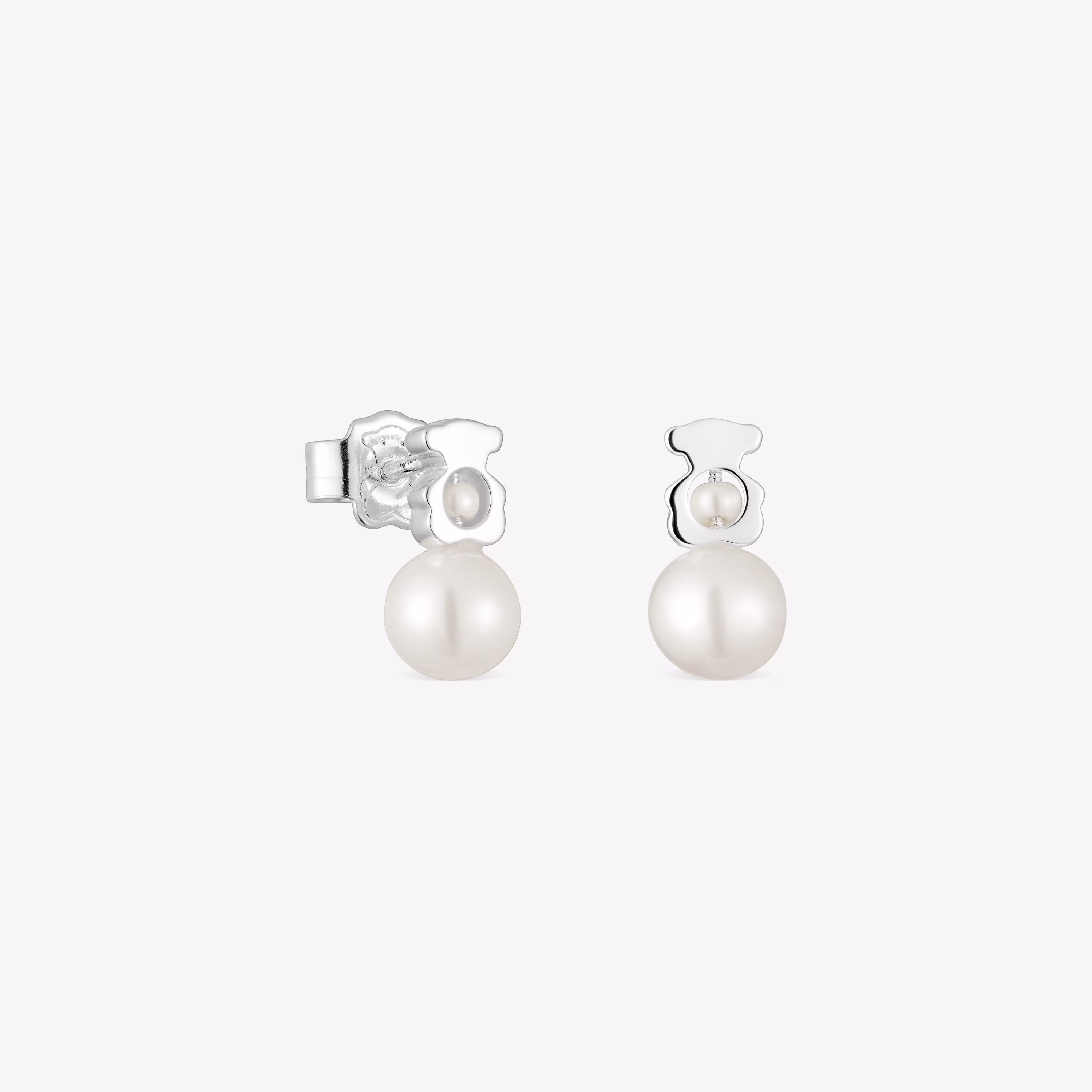Pendientes pequeños oso de plata con perlas cultivadas I-Bear