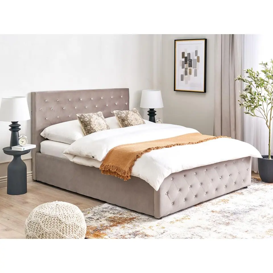 AMIENS - Bed met opbergruimte - Taupe - 140 x 200 cm - Fluweel