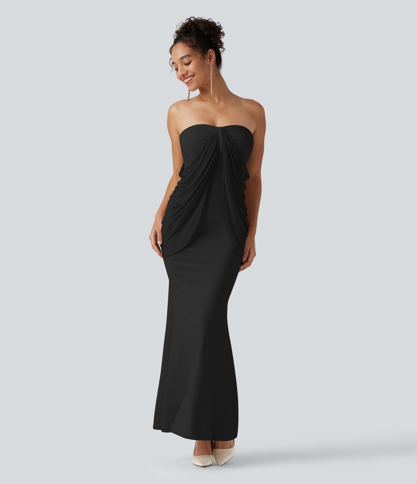 Robe maxi sirène SoftlyZero™ Plush bustier avec maintien intégré, coussinets amovibles et mesh contrasté