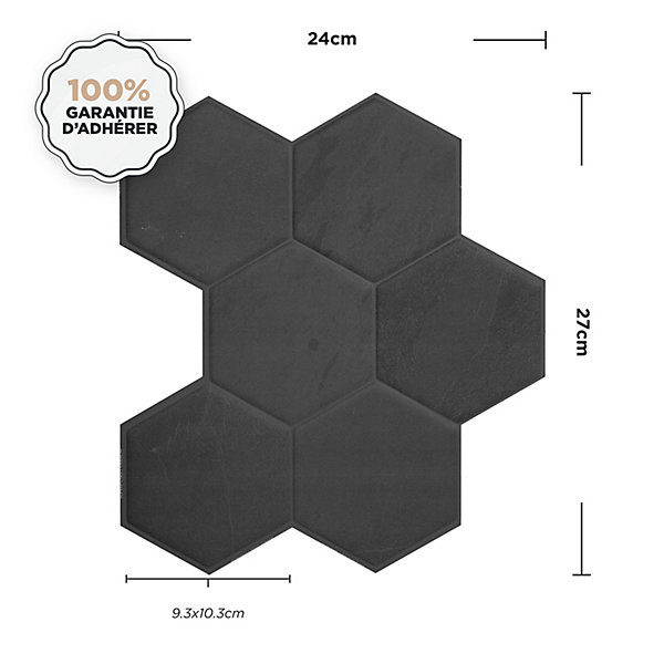 Crédence Adhésive Cuisine et Salle de Bain x4 - Carrelage Mural Smart Tiles, Noir - 26,95 x 24,28cm