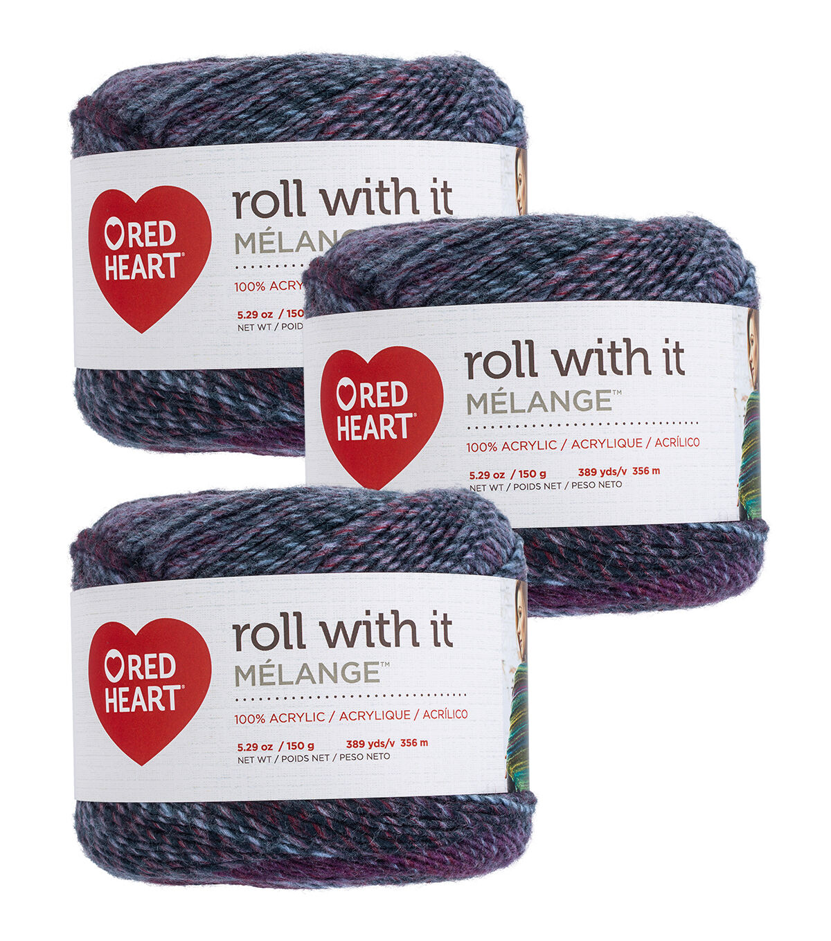 Red Heart Roll With It Melange 389yds Worsted Acrylic Yarn 3 Bundle
