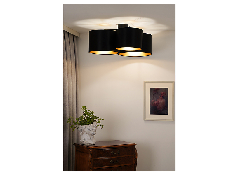 Lampa sufitowa Shiny 3-punktowa tkaninowa czarno-złota
