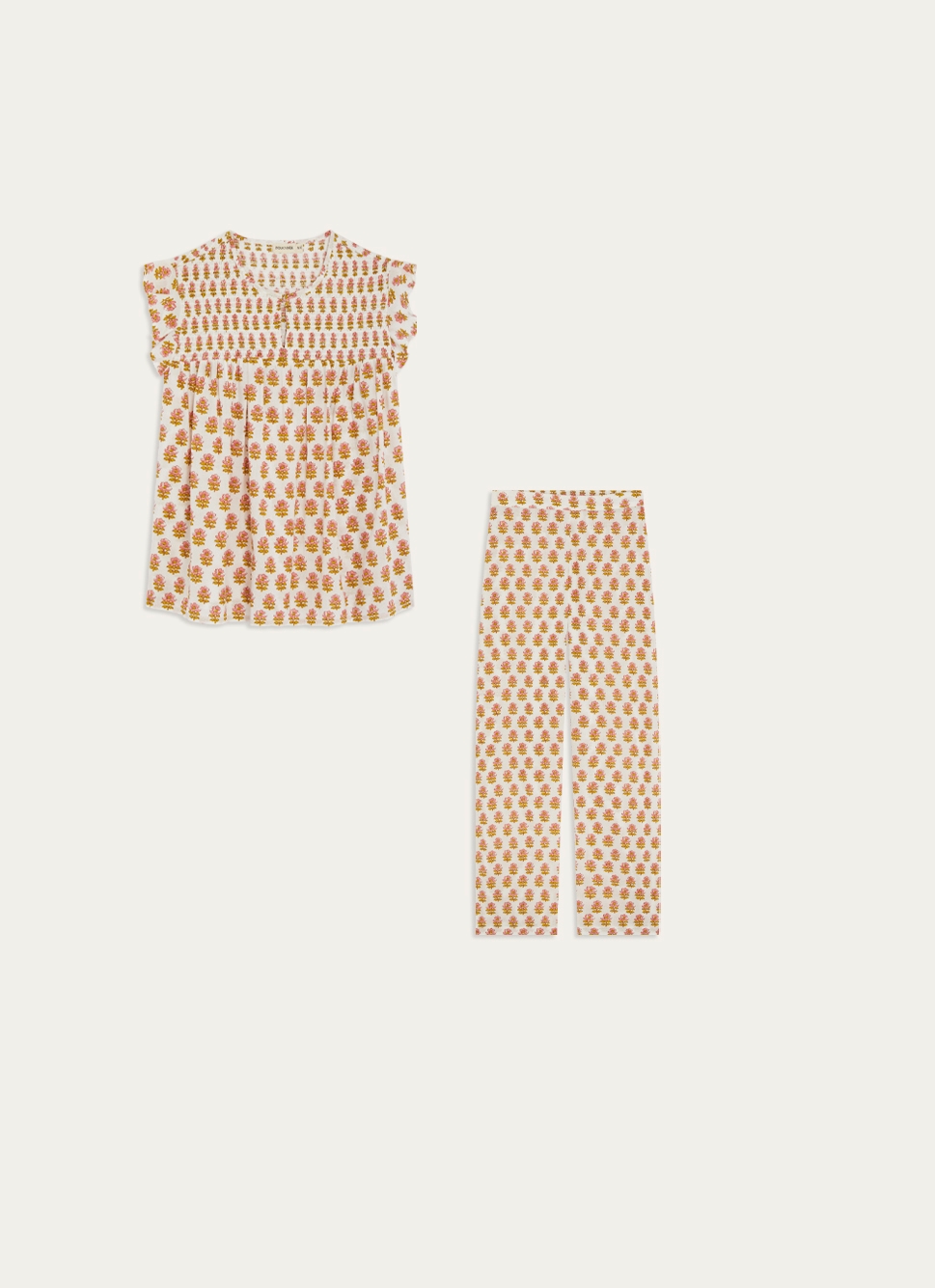 PYJAMA EN COTON IMPRIMÉ FLEURS INDIENNES FARAH MULTICOLORE