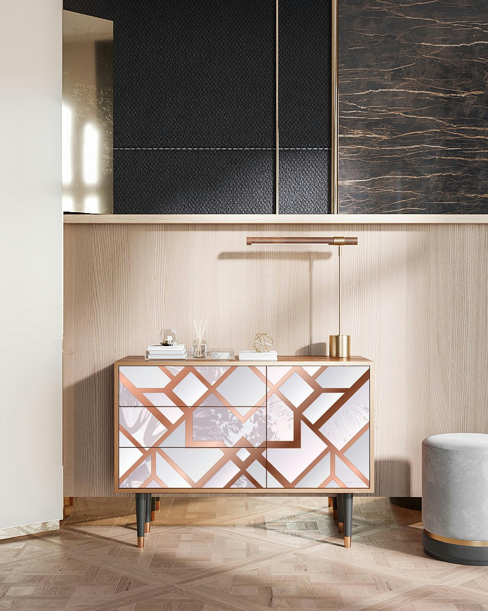 PASTEL FAIRYTALE - Buffet  rose clair 3 tiroirs et 1 porte L 115 cm