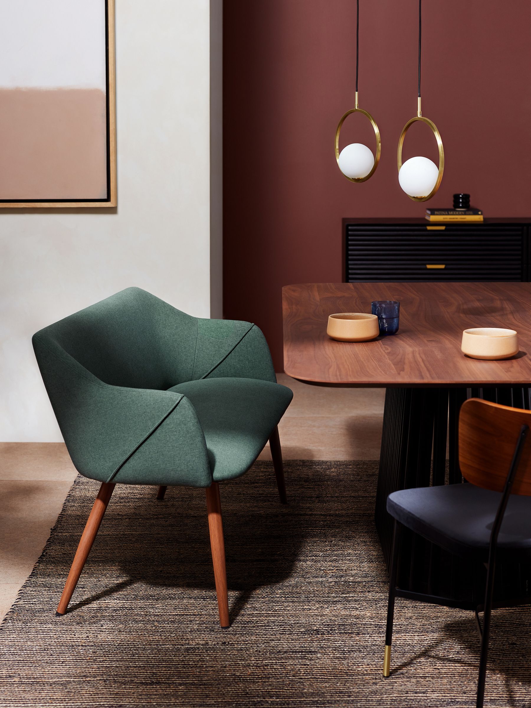 Lule Dining Bench in Bay Green and Walnut Effect Legs