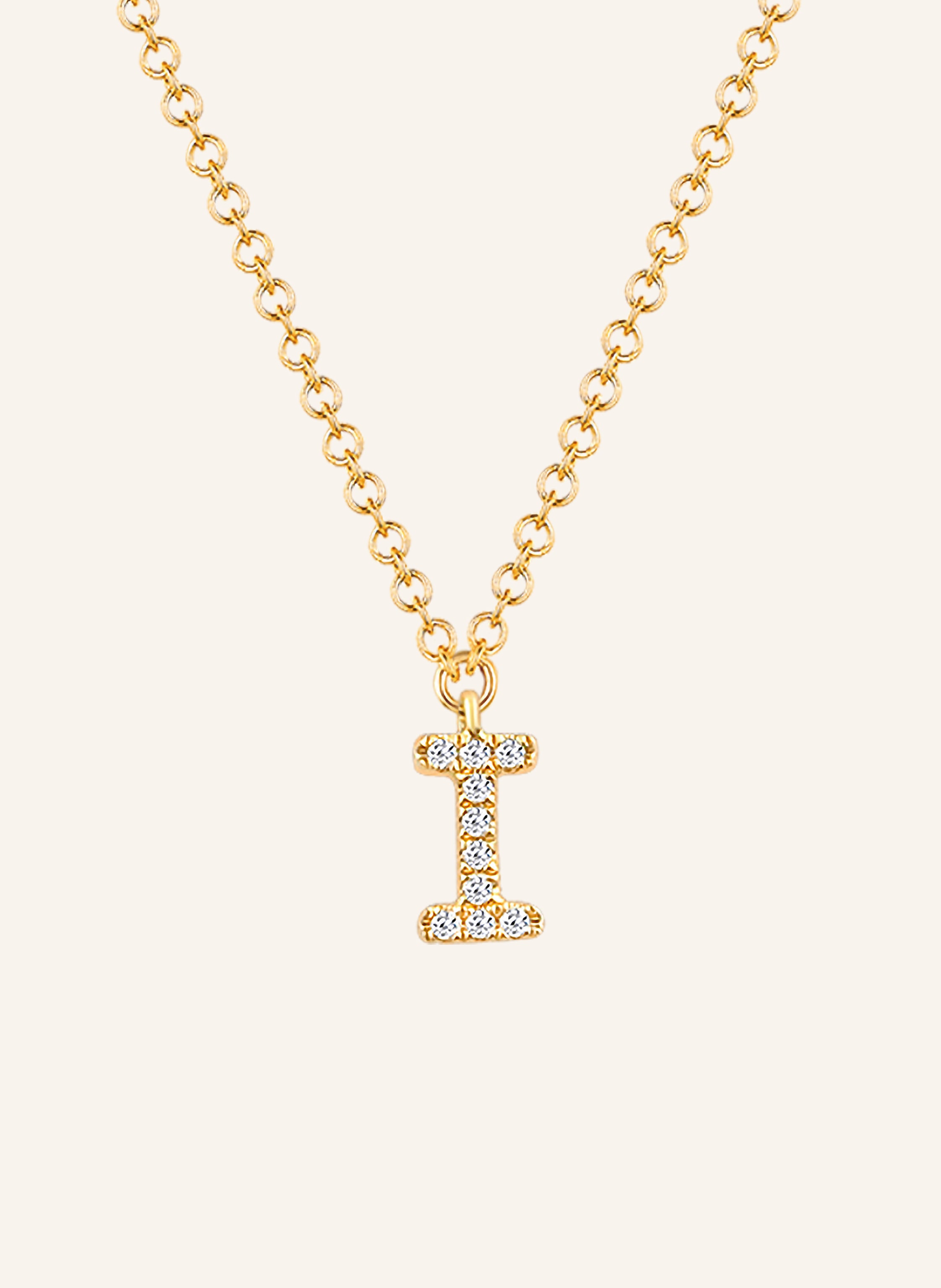 Leaf INITIALIEN Halskette „I“ aus 14 Karat Gelbgold mit Diamanten