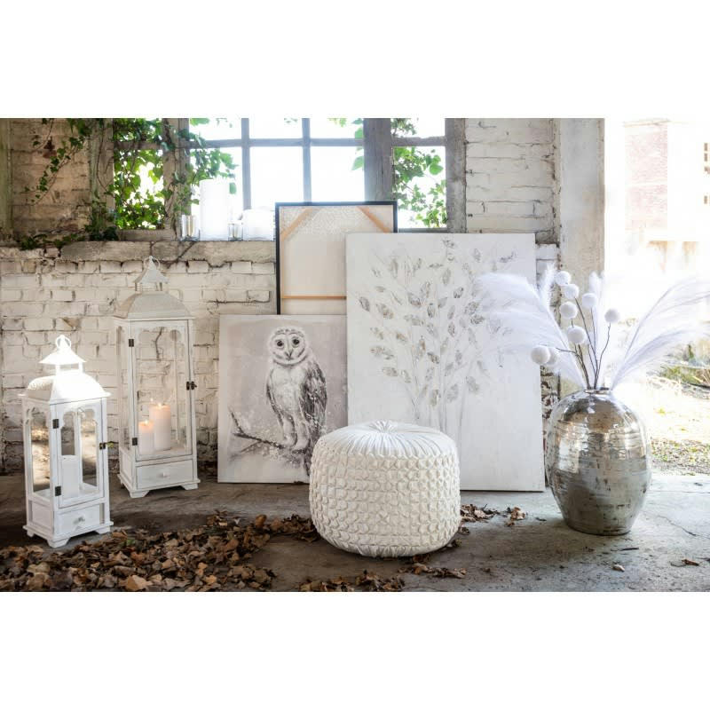 BRANCHES - Peinture canevas bois blanc/argent 90x120cm