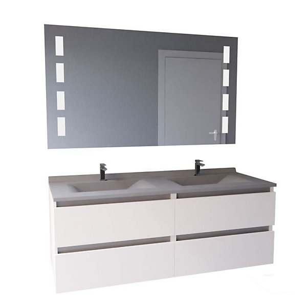 Meuble double vasque 140 cm ARLEQUIN avec miroir Prestige - Gris - Gris