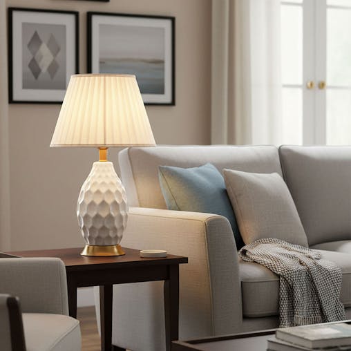 SOGA 4X Textured Ceramic Oval Table Lamp with Gold Metal Base White
