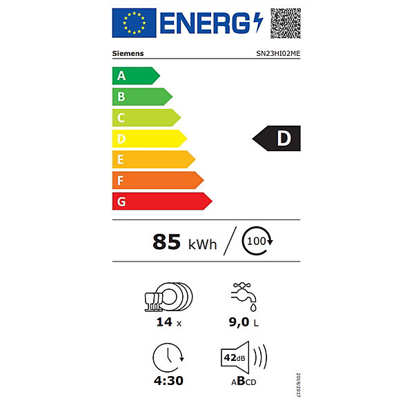 Lave-vaisselle 60cm 14 couverts 42db inox Siemens SN23HI02ME