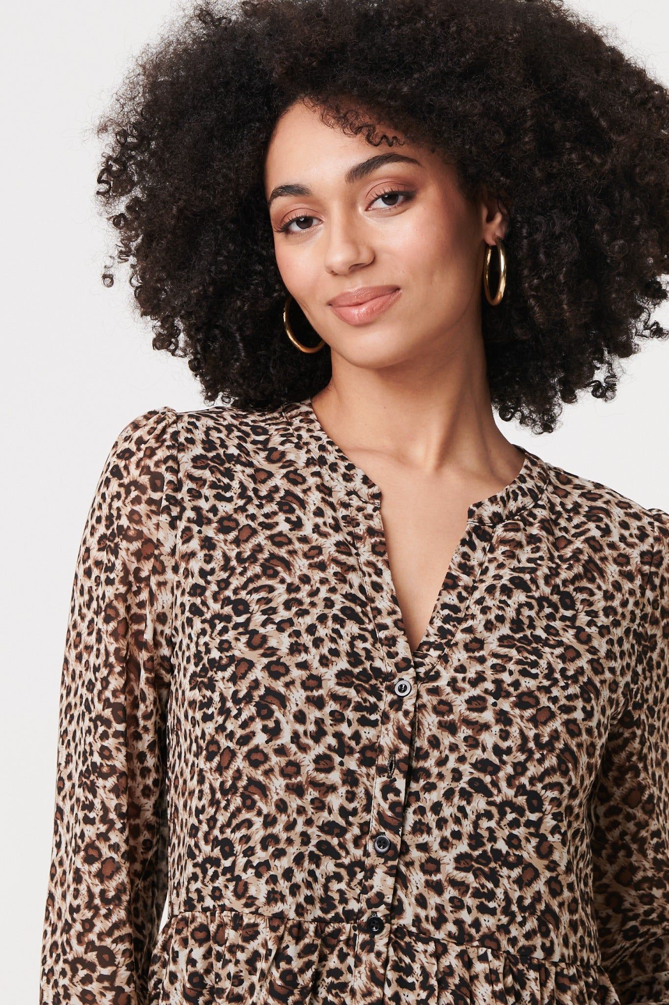 Izabel London Animal Print Long Sleeve Short Dress