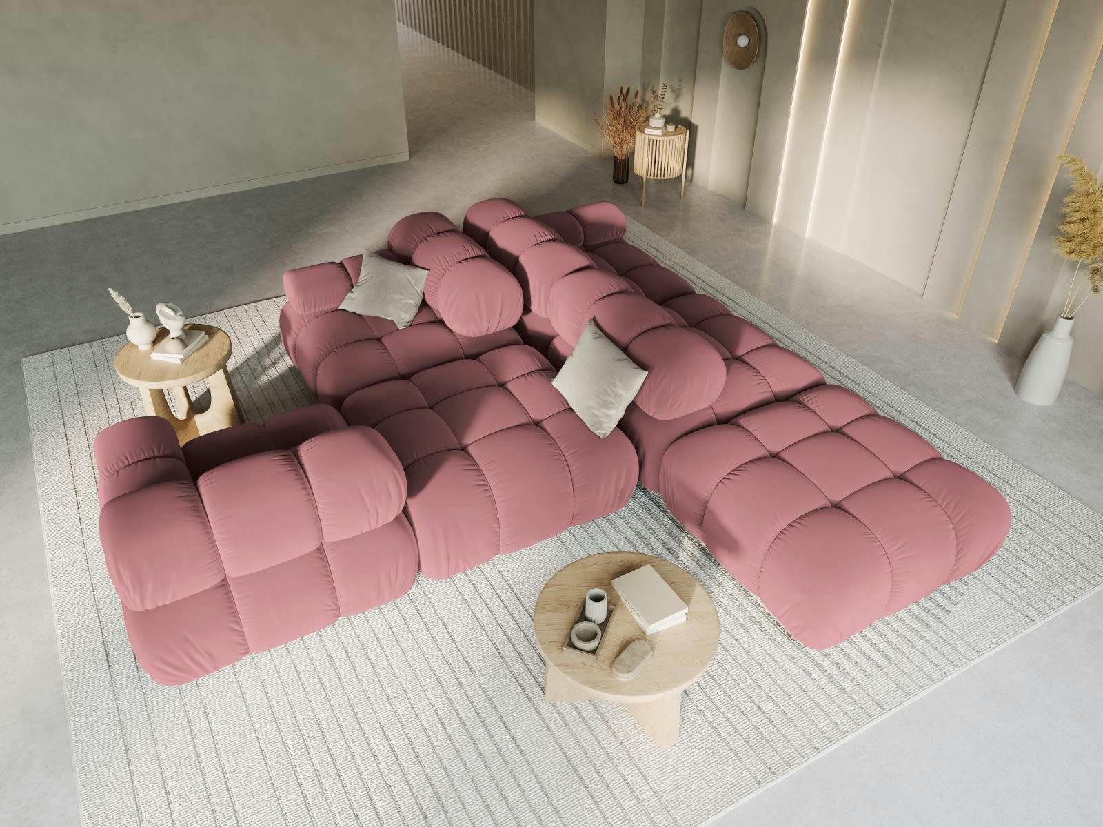 BELLIS - Canapé modulable droit 4 places en tissu velours rose