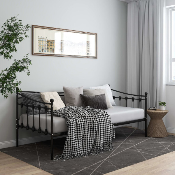 Łóżko Metalowe Rama Łóżka Ze Stelażem Do Pokoju Sypialni Czarna 90x200 cm