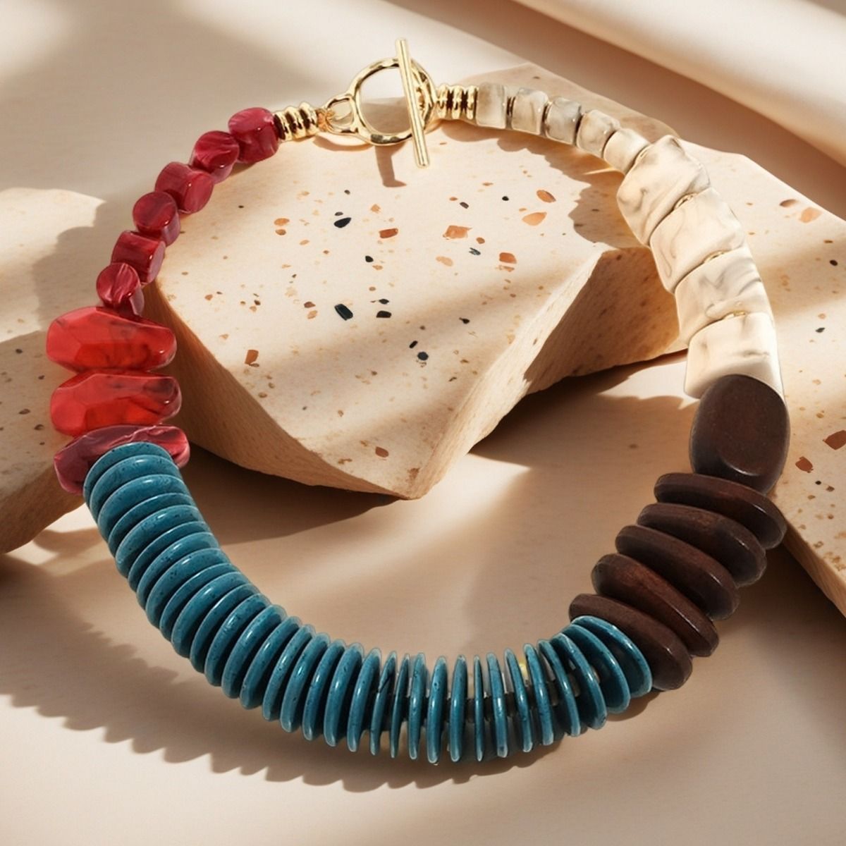 PEACH ACCESSORIES Multicolour Wood Bead Necklace