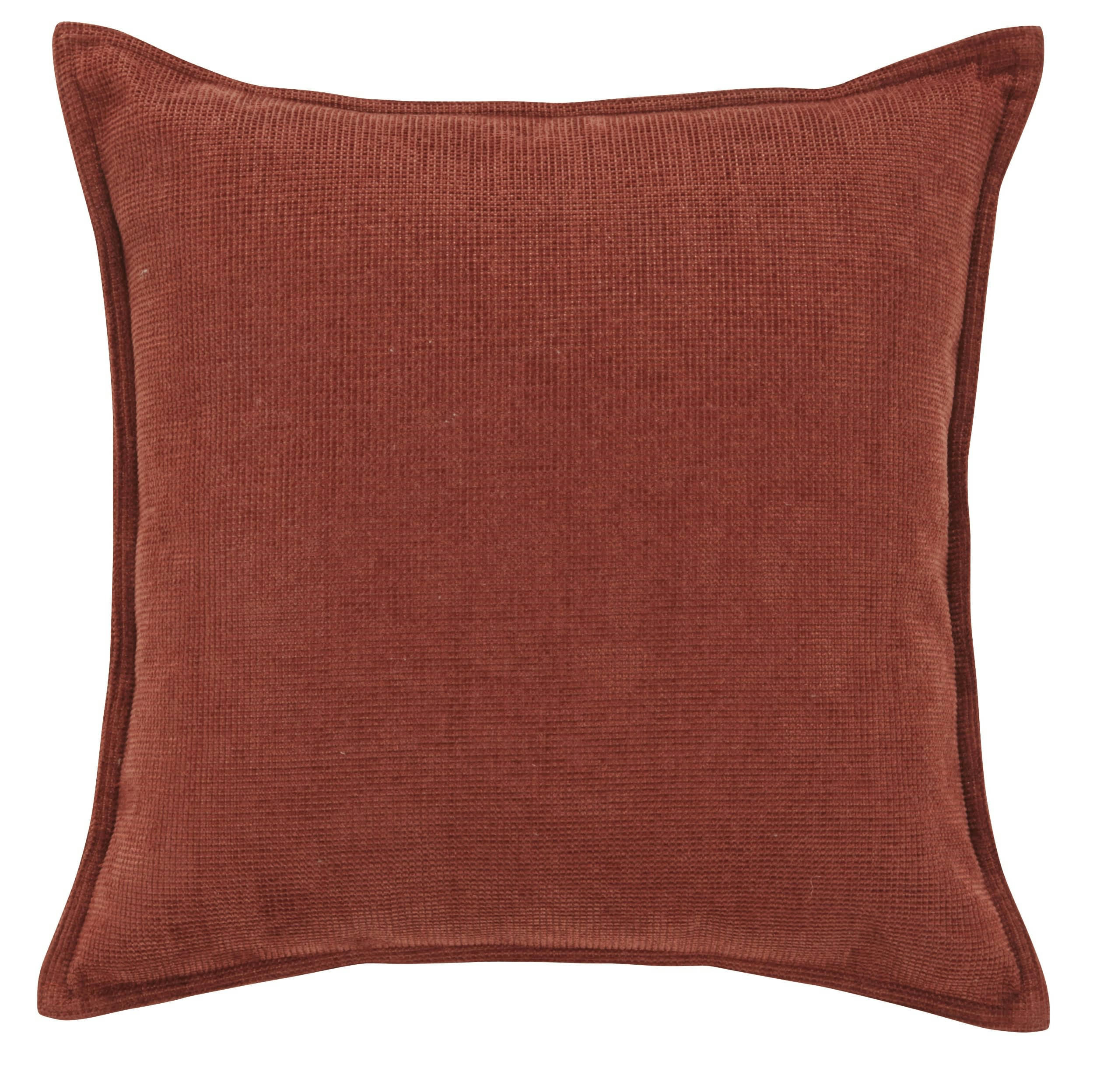 CHENILLE - Coussin en velours de polyester recyclé chenillé rouge brique 45x45