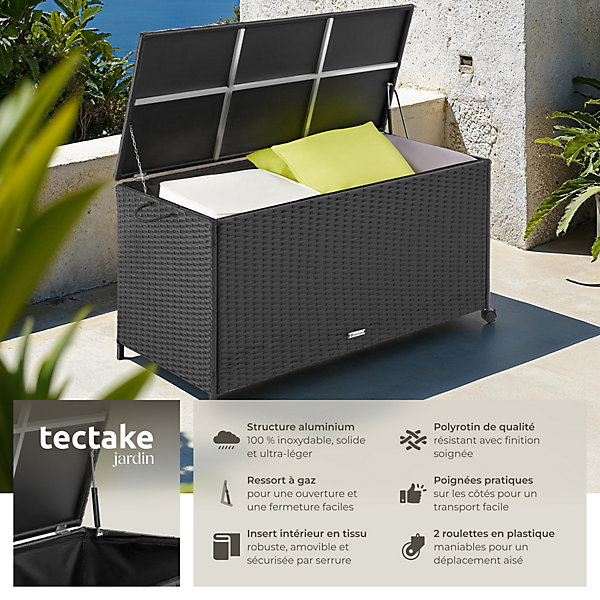 Coffre de rangement jardin Cadre en aluminium tressage en rotin noir