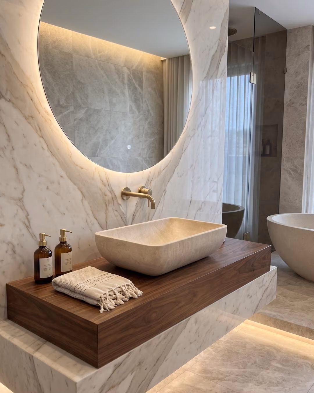 Travertine Stone Sink, Rectangular Vessel Sink, Beige Marble Bathroom Sink, Handmade Natural Stone Wash Basin, Rustic Powder Room Sink
