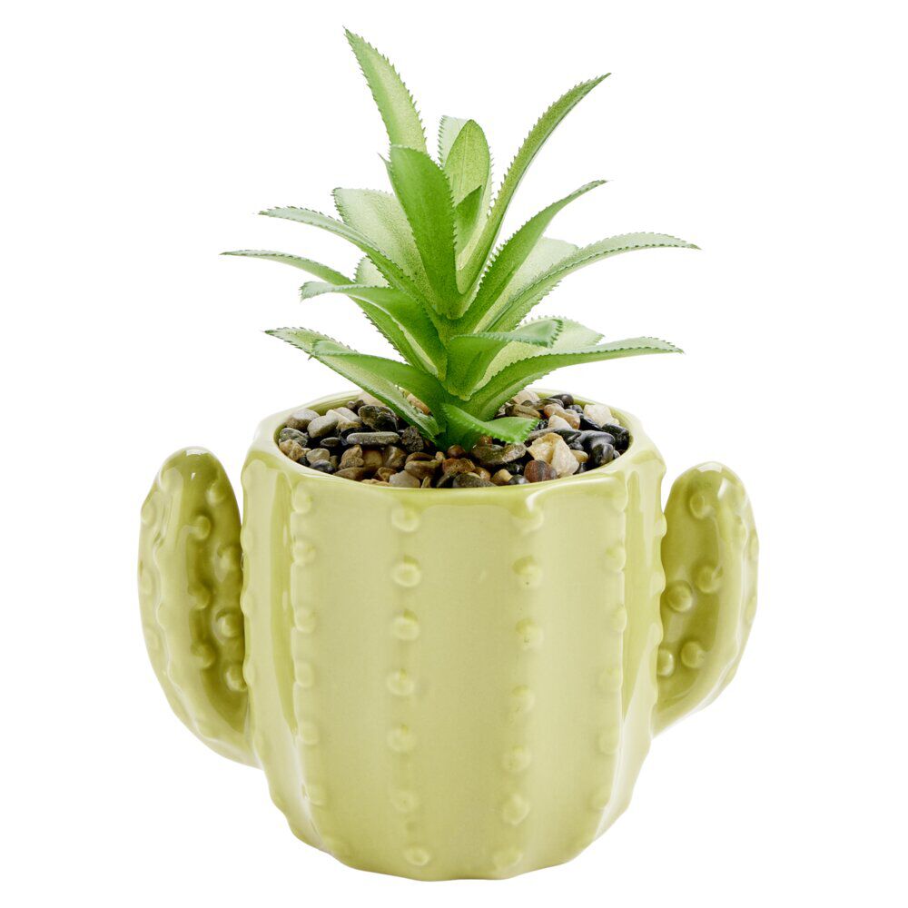 Plante artificielle dans pot forme cactus plastique vert 12x9xH17cm (2 modèles)