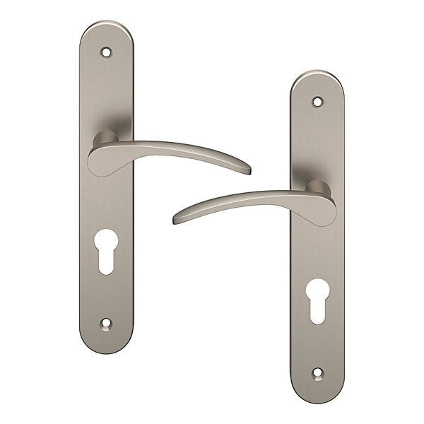 Ensemble poignée sur plaque rondcylindre GoodHome Beare effet nickel satin gris L.110.5mm x l.40mm entraxe 195mm