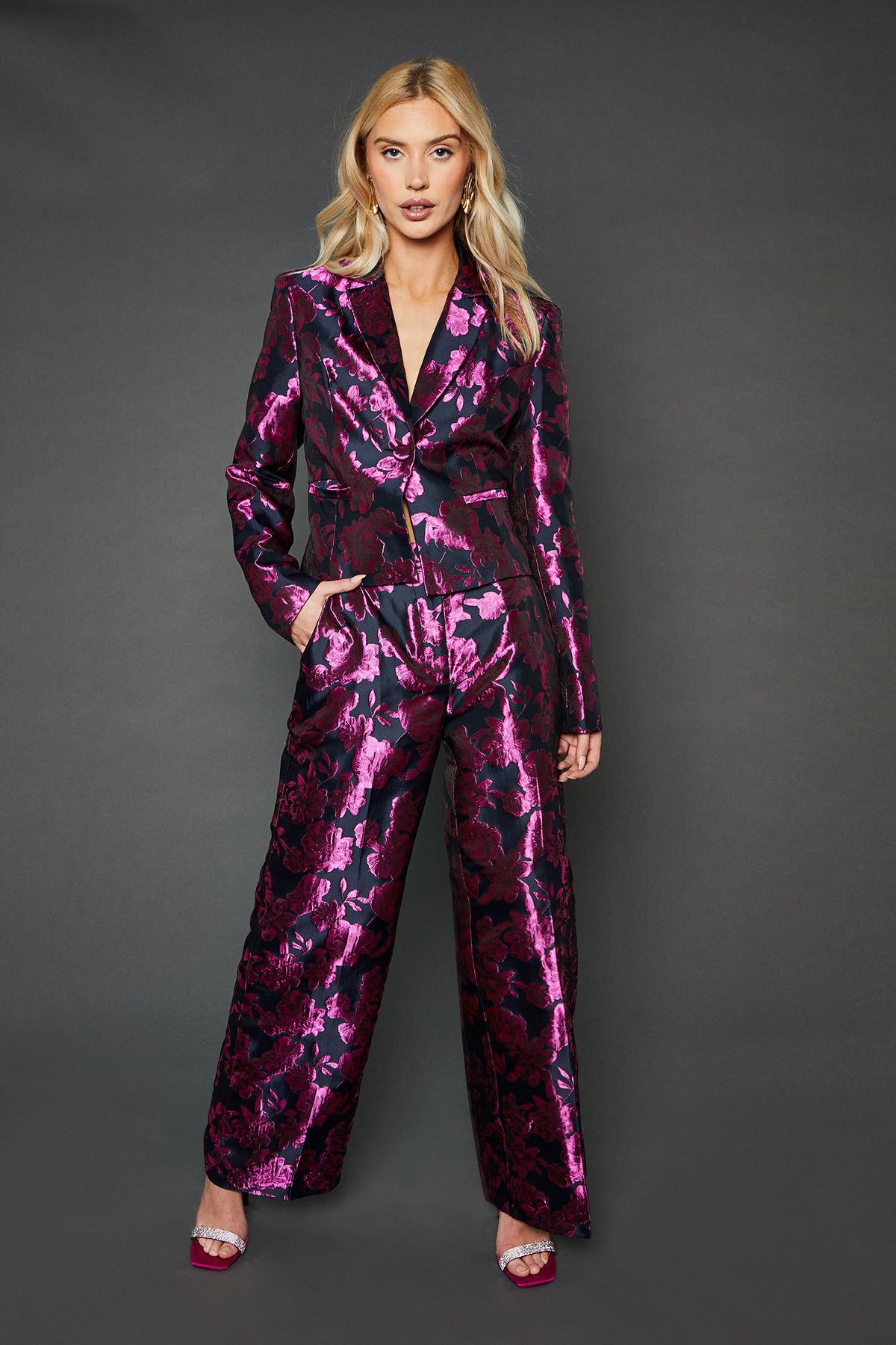 Dorothy Perkins Pink Jacquard Straight Leg Trouser