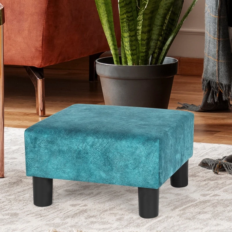 Adeco Footstool Ottoman PU Leather Footrest Modern Square Stool