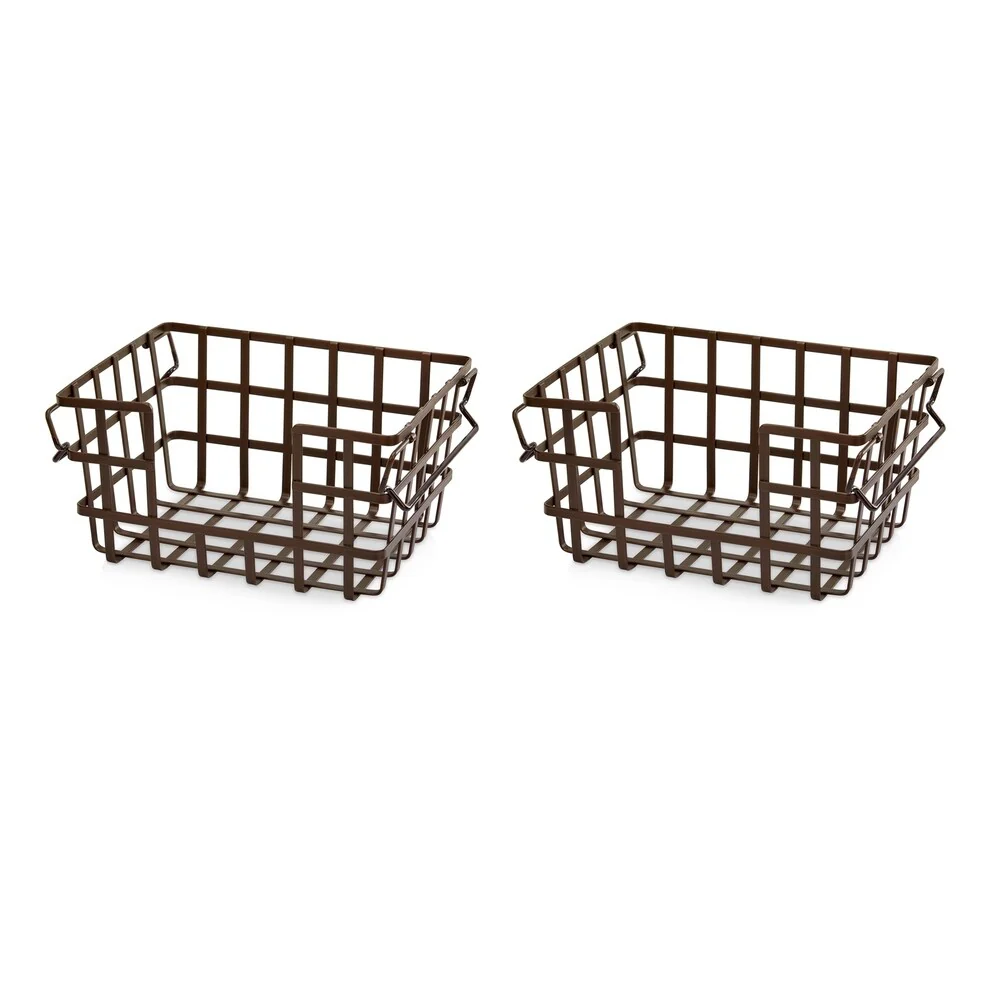 Seville Classics Iron Slat Stacking & Nesting Storage Baskets, 2-Piece Set, Bronze