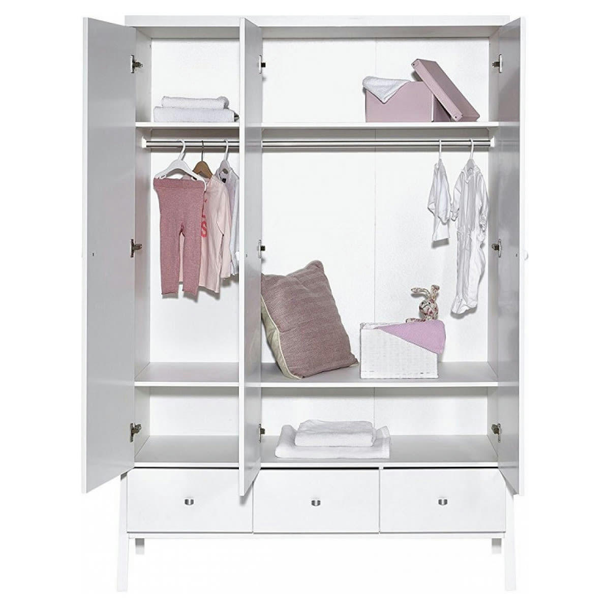 HOLLY BLANC - Armoire enfant 3 portes et tiroirs blanc