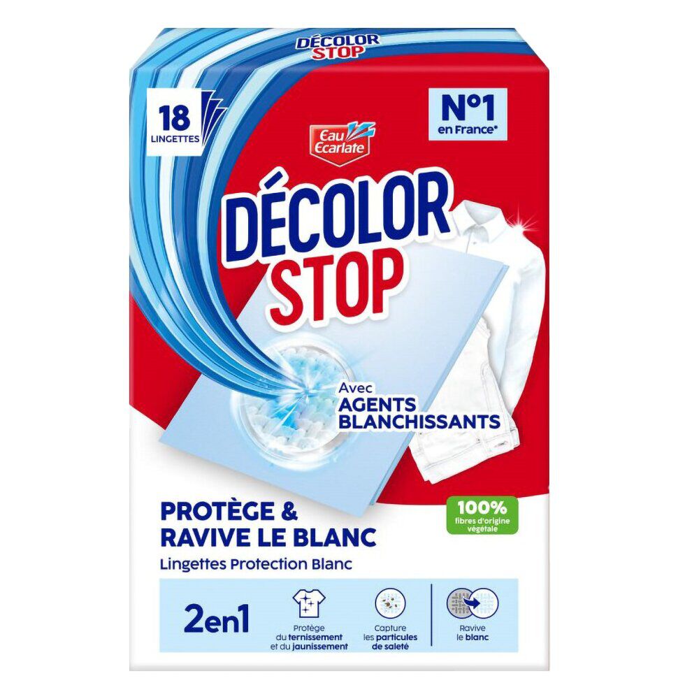 Lingettes anti-décoloration x18 Décolor Stop protège et ravive le blanc