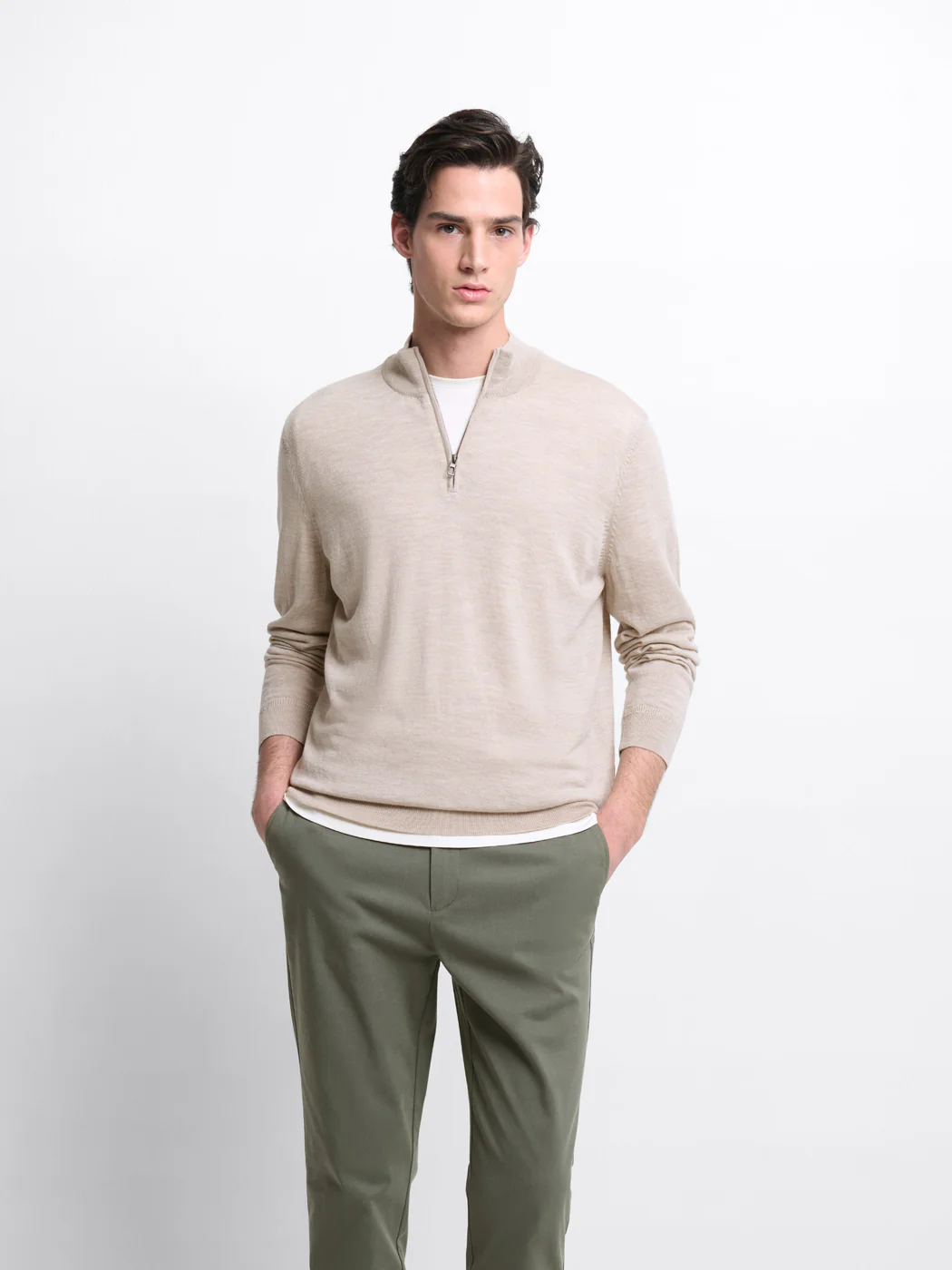 Pull col cheminée zippé en laine Mérinos