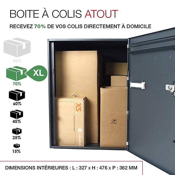 Boite à colis Atout 1 porte gris anthracite mat sablé RAL 7016 MS
