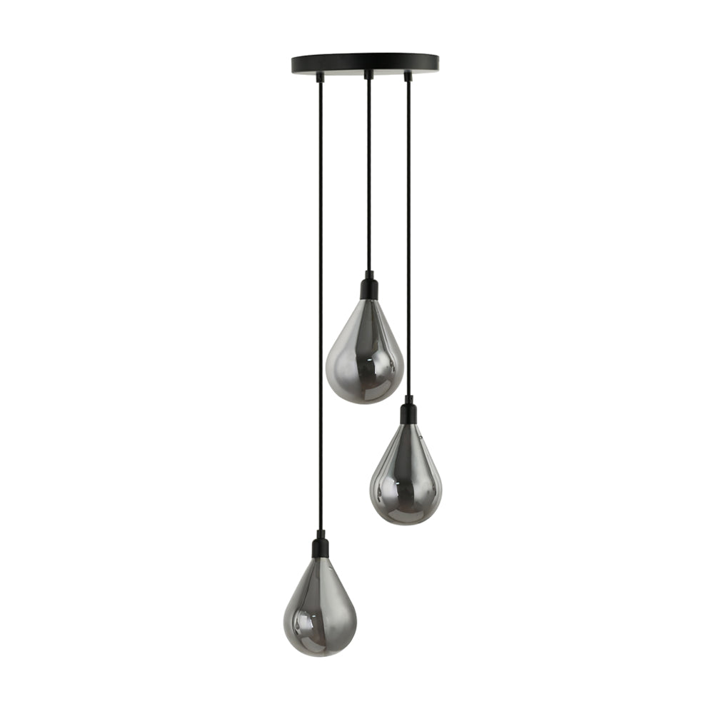 HOME DELUXE Hanglamp van glas CELIA Rookgrijs - 3-lichts