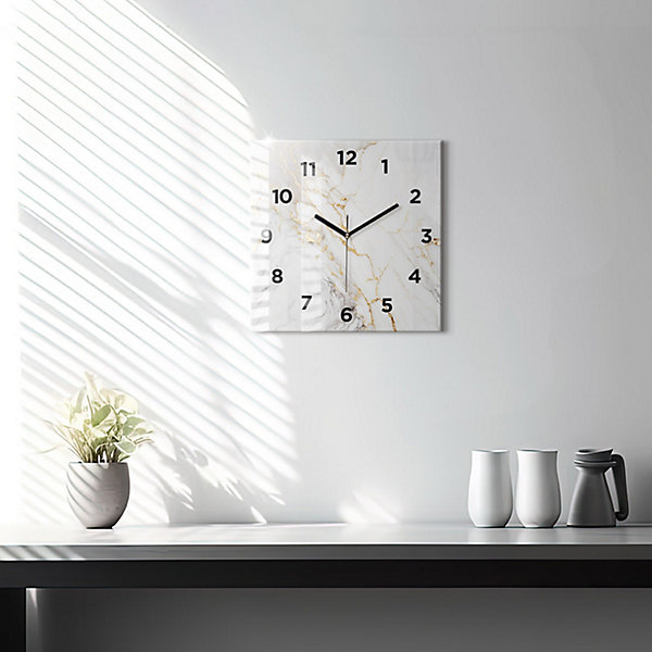 Horloge murale Wallfluent 30x30 cm Avec chiffres Aiguilles noires Marbre décoratif 1 pcs