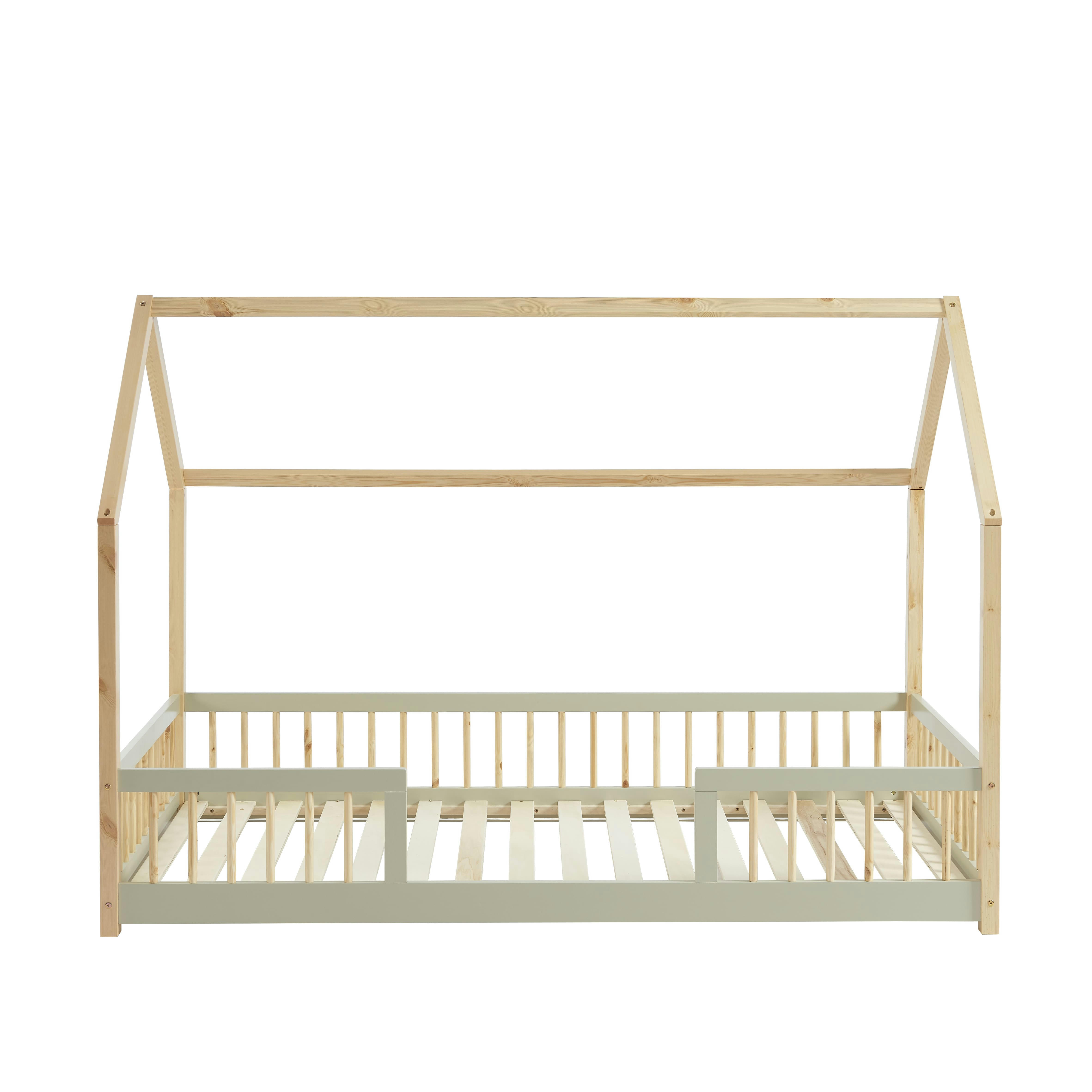 TINY - Lit cabane avec barrières  pin et perle 90x190 sommier inclus