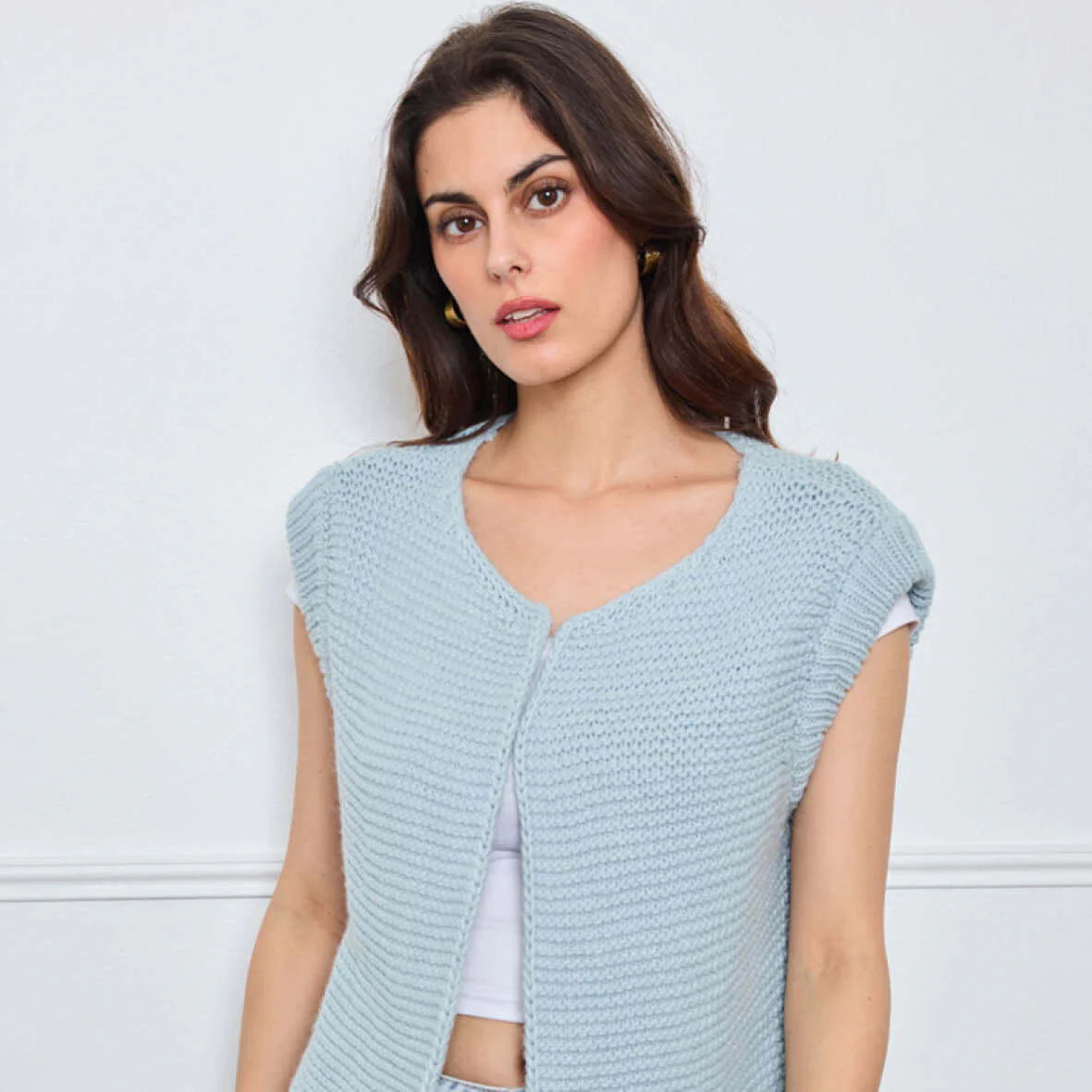 TRICOT SANS MANCHES THEOLINE BLEU CLAIR