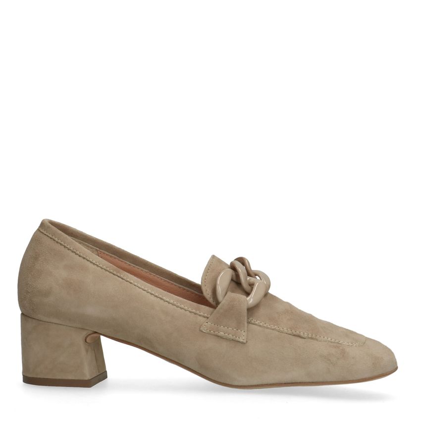 Manfield Beige suède pumps met ketting
